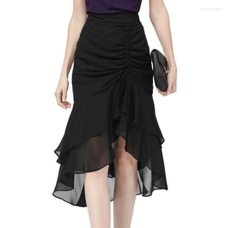 

Skirts Summer High Waist Slit Black Skirt Women 2023 Slimming Fishtail Hip Mid-Length Tulle
