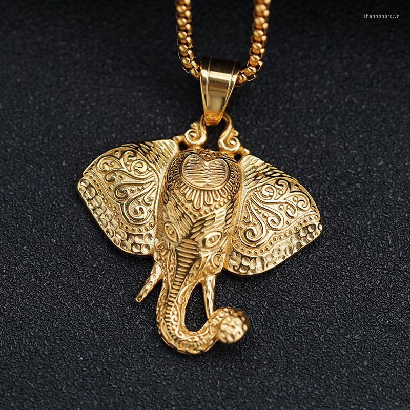 

Pendant Necklaces Hip Hop Bling Gold Color Stainless Steel Symbol Of Peace Elephant Pendants Necklace For Men Rapper Jewelry Drop Gift