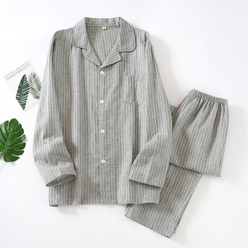 

Men's Sleepwear Men's Vertical Stripes Gauze Suit Loose Casual Comfortable Breathable Cool Home Clothes Large Size Simple Pygama Homme Sleepwear 230317, Gray
