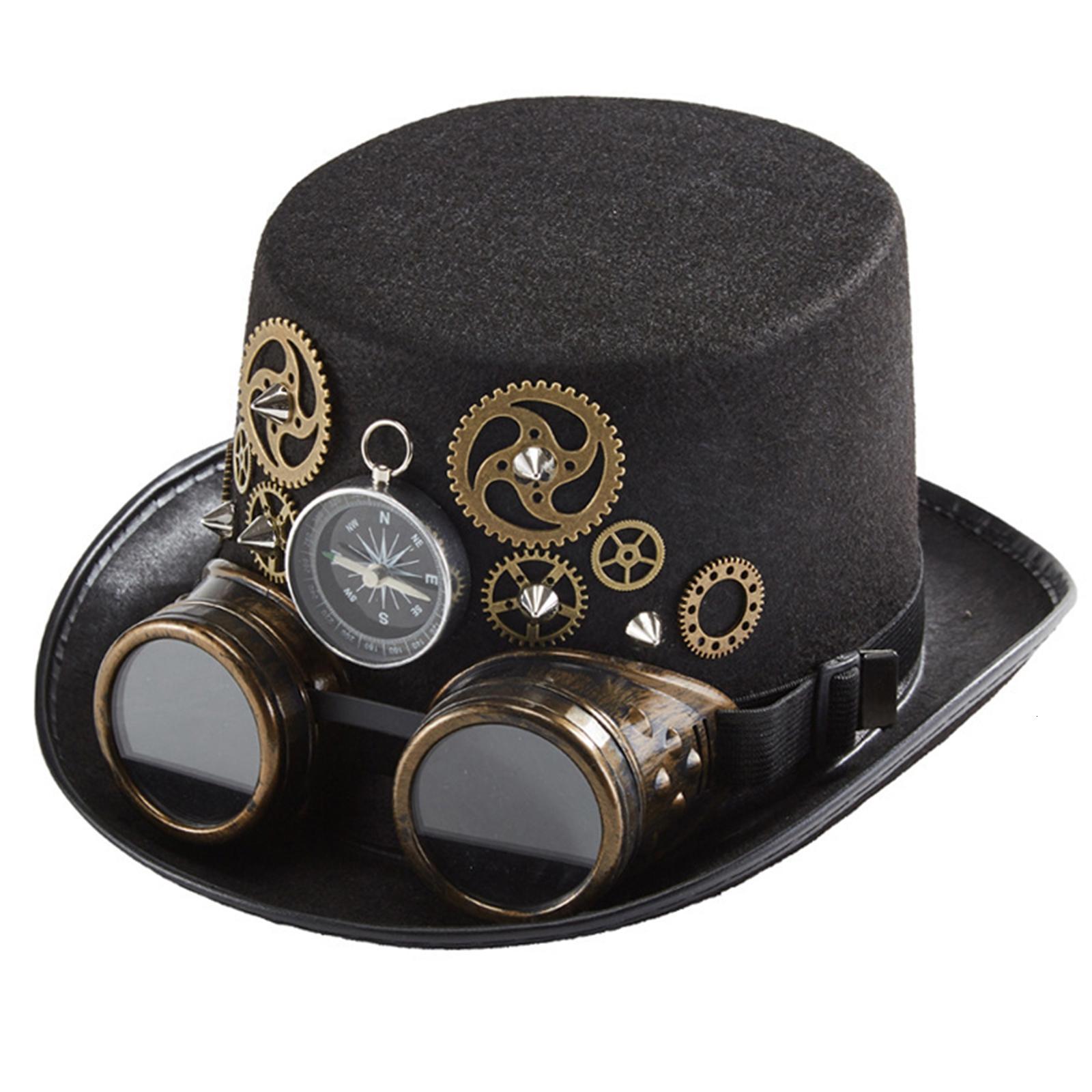 

Wide Brim Hats Bucket Hats Retro Style Steampunk Top Hat Metal  Unisex Gothic Rivet Wide Brim Head Wear Gears for Jazz Cosplay Fancy Dress Women 230316, Black
