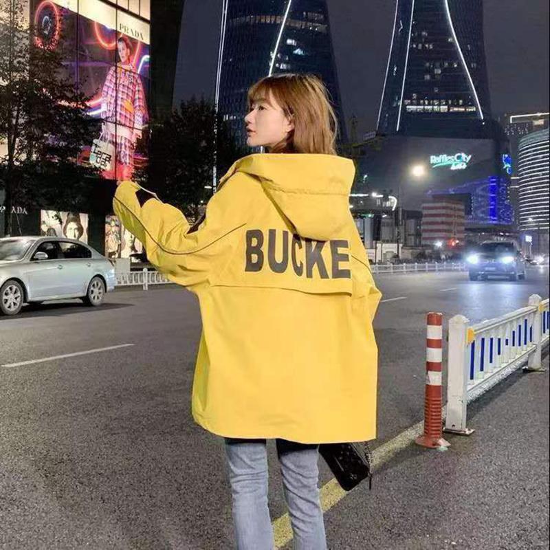 

Women's Jackets Letter Printing Female Harajuku Jacket Korean Loose Casual Autumn Fashion Students Windbreaker Big Pocket OuterwearWomen's