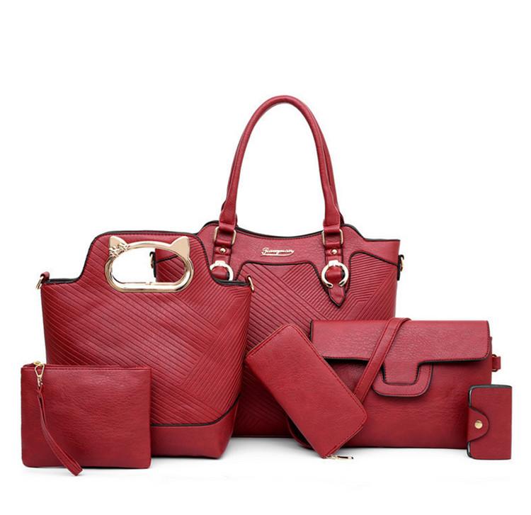 

Evening Bags Handbags For Women PU Handbag Sets 6 Piece Pcs Lady Set Bag WomenEvening, Black