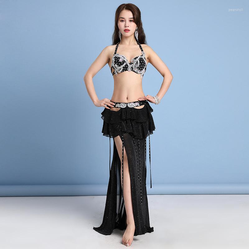 

Stage Wear Women Oriental Style Clothes Diamonds Beaded Outfit Bra 34B/36B/38B Belly Dance Costume Rhinestones Set 3PCS Skirt Panties, Red top and skirt