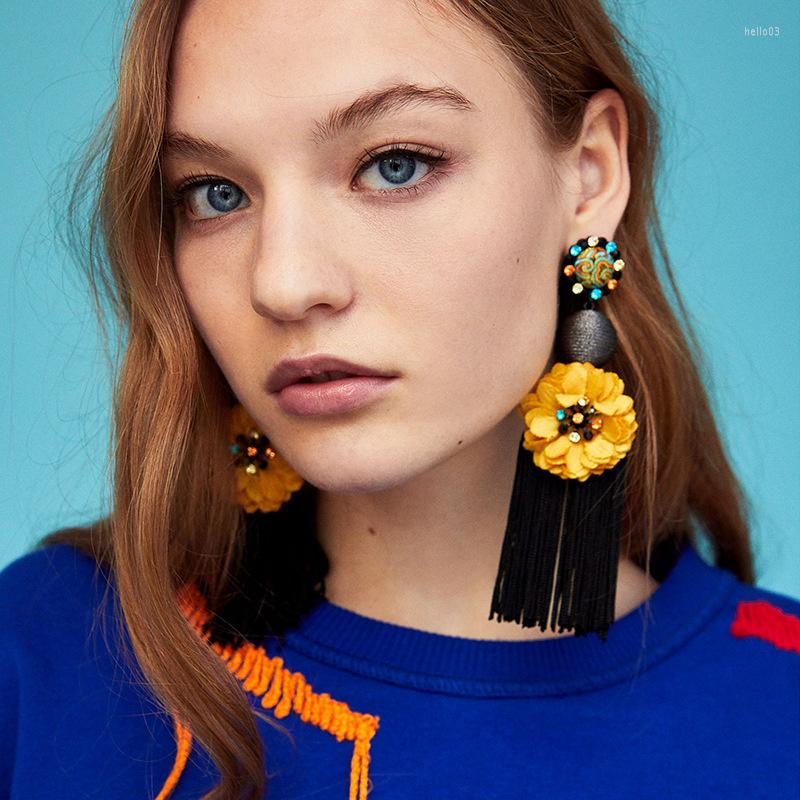 

Dangle Earrings European And American Exaggerated Big Flower Tassel Creative Chrysanthemum Bohemian High-end Vintage