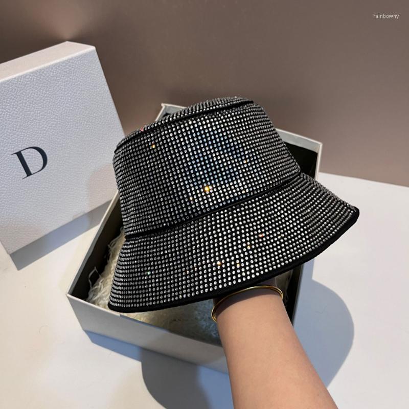

Berets 2023 Diamond Fisherman Hat High Quality Luxury Party Bucket Summer Outdoor Vacation Sun Protection Beach Cap, Black