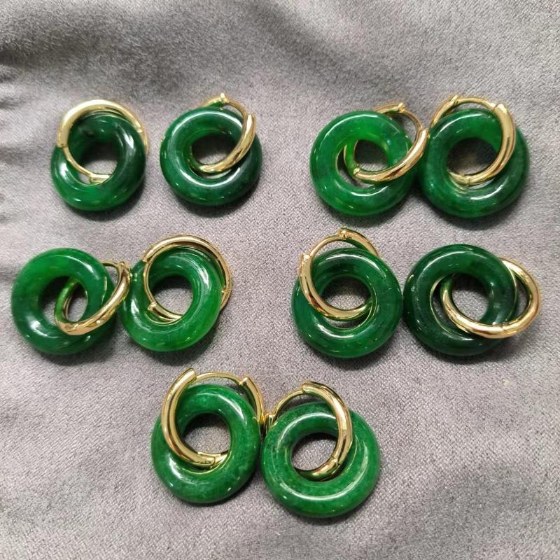 

Dangle Earrings 1pcs/lot Natural Dark Green Jade Quartz S925 Silver-clad Gold Generous Simple Detachable Two Ways To Wear Jewelry