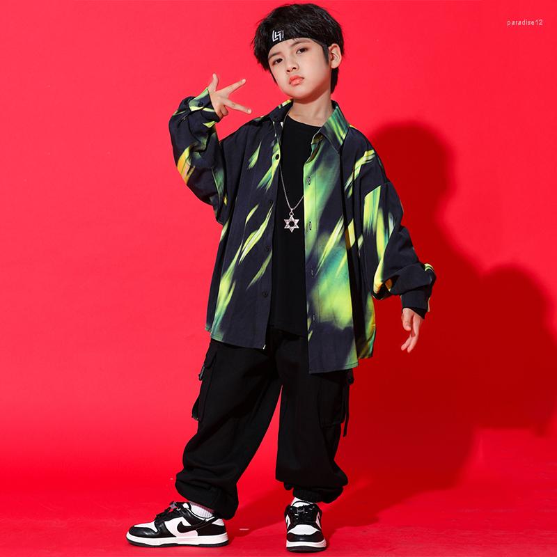

Stage Wear Boys Hip Hop Dance Clothes Loose Long Sleeves Jacket Black Cargo Pants Drum Show Clothing Kids Jazz Street Outfit BL9073, Coat and pants