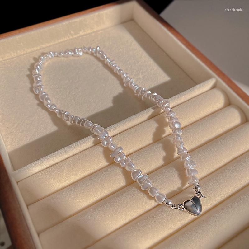 

Chains Lovelink Elegant Irregular Simulated Pearl Necklace Fashion Silver Color Heart Shape Short Choker Women Girls Party Jewelry