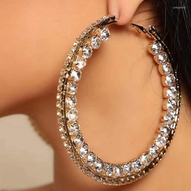 

Hoop Earrings Rhinestone Large Round For Women Gold 2023 Jewelry Stainless Steel Party Wholesale Silver Aretes De Mujer