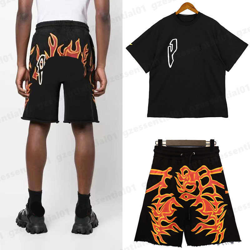

Shorts Men American Summer Flame Letters Blaze Print Drawstring Five-part Pants Street Loose Sweat Shorts Luxury Designer Clothing For Mens Vacation Casual