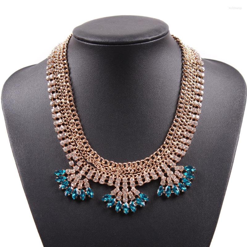 

Chains Chunky Statement Crystal Rhinestone Necklace For Women Gold Color Chain Summer Bead Flower Pendant Jewelry