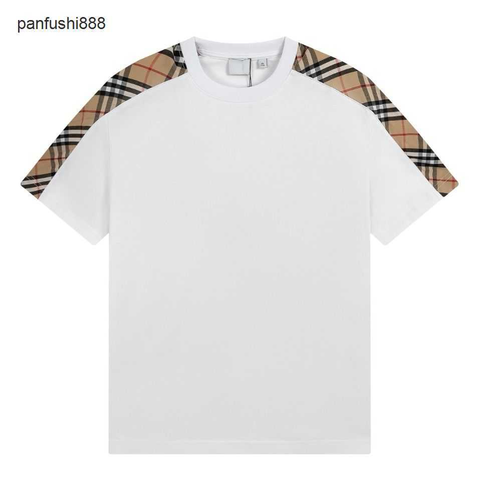 

Burbry Classic cool shirts Fashion brand new check stripe triangle print round neck loose handsome short sleeve men's and women's top, White