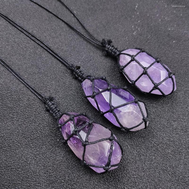 

Pendant Necklaces Irregular Natural Amethyst Woven Necklace Healing Reiki Polished Crystal Jade Stone For Women Men Jewelry Gifts