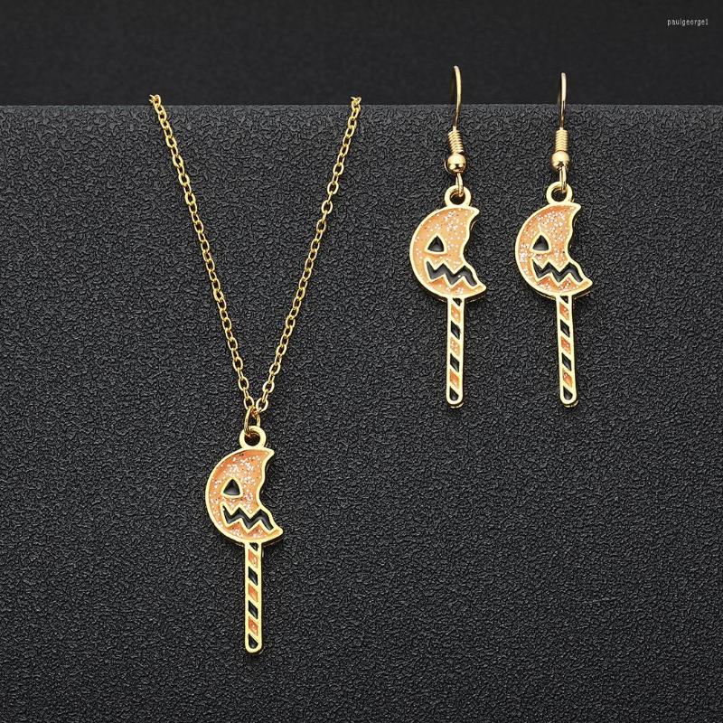 

Necklace Earrings Set QIAMNI Halloween Drop For Women Pumpkin Lollipop Dangle Halloweens Party Accessories Funny Jewelry Gifts, Picture shown