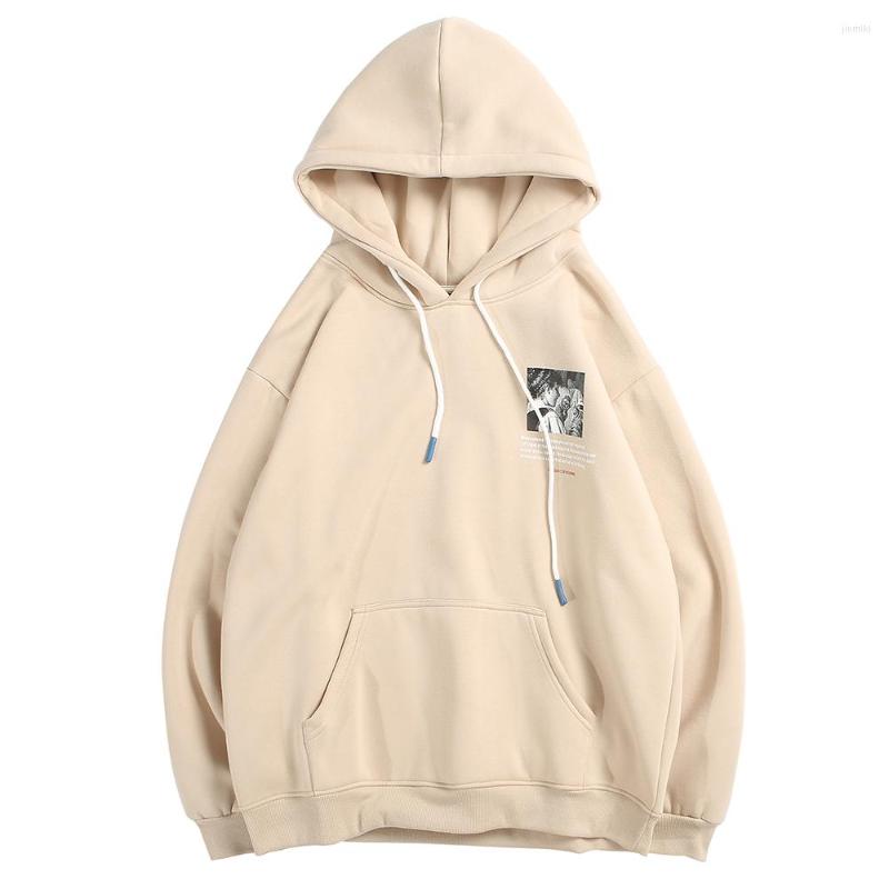 

Men's Hoodies Beige Retro Painting Print Pullover Men Hip Hop Fleece Cotton Hooded Sweatshirt Male Kangaroo Pocket Streetwear 2023
