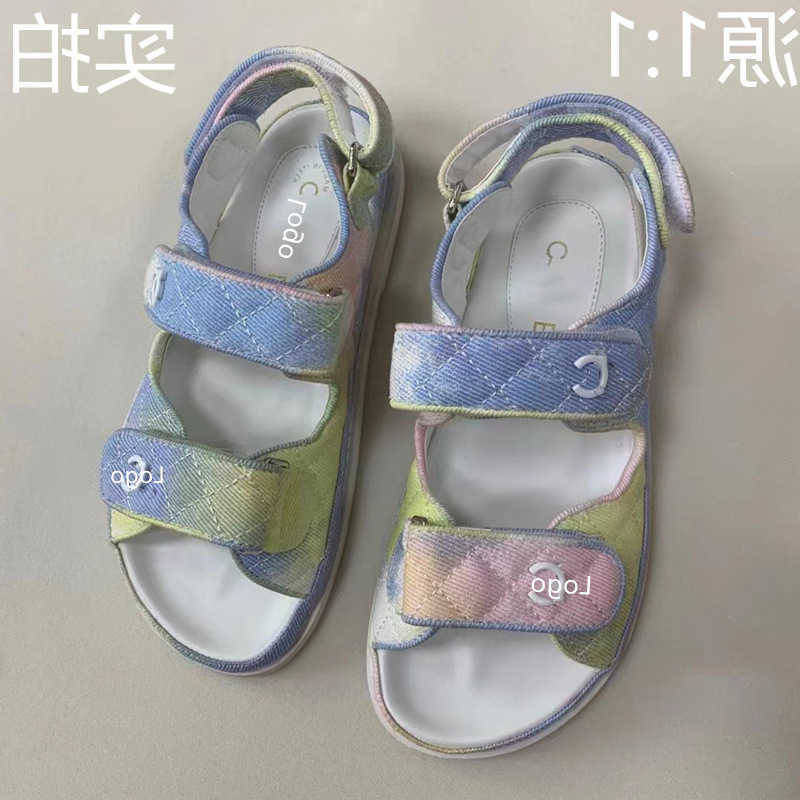 

Women Slides channel Designer sandals slipper spring and summer new double sheepskin chain sandals women's Velcro beach thick bottom leisure, White