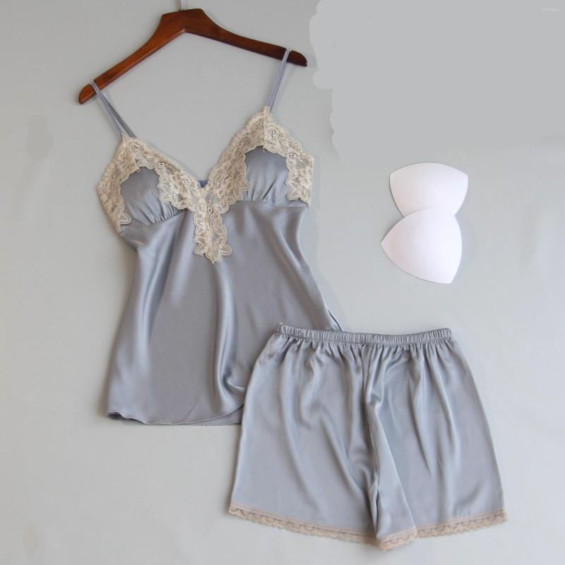 

Women's Sleepwear MECHCITIZ 2023 Sexy Silk Women Pajamas Sets Summer Sleeveless Pijamas Shorts Nightwear Lace Lingerie Femme Pyjamas Set, Black