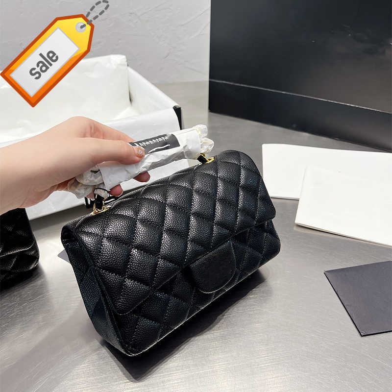 

Luxury Women's Brand Designers Shoulder Bags 2023 Textured Leather Caviar Gold Shoulder Chain Crossbody Bag Fashion Clamshell Envelope Bag Factory direct sales, Black silver logo 17cm