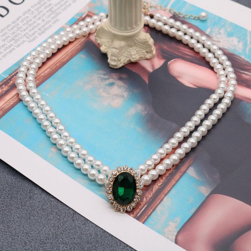 

Choker Oriental Female Pearl-Necklace Glass Cute Double-Layers Green Party Decoration