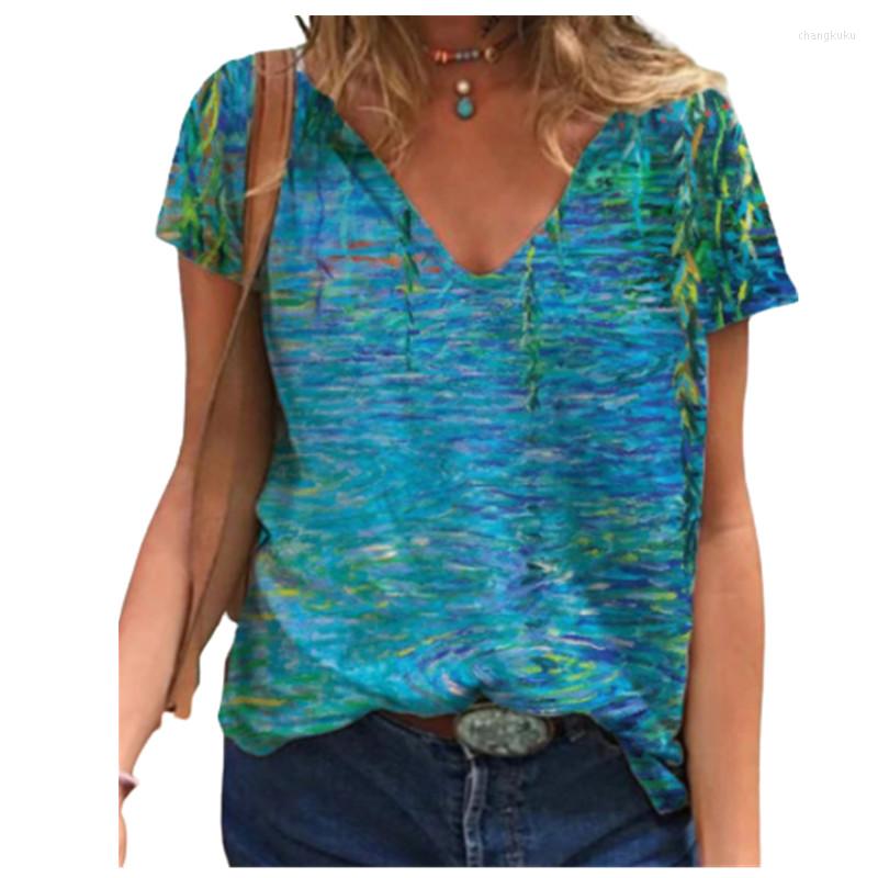 

Women' T Shirts 2023 Summer Floral Print Shirt Women V-Neck Loose Casual Fashion Ladies O-Neck Streetwear Tops Size 3XL Clothes, Ols0088-2