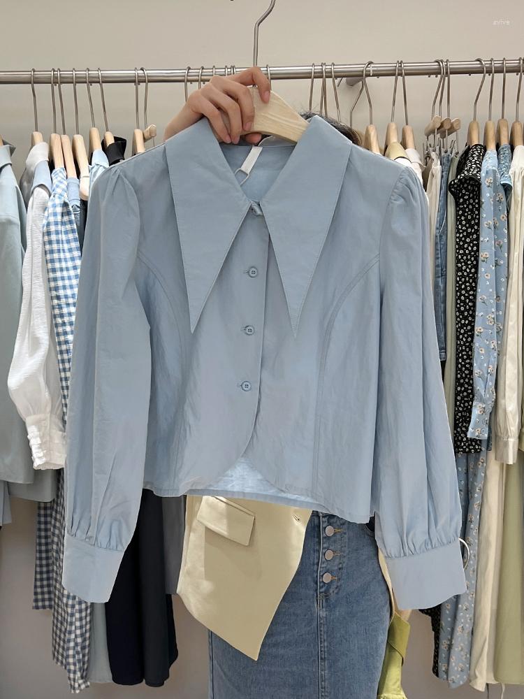 

Women's Blouses Cotton Shirt Women Spring/autumn 2023 South Korea Doll Collar Single Breast Puff Long Sleeve Top Clothes Vintage, Yellow