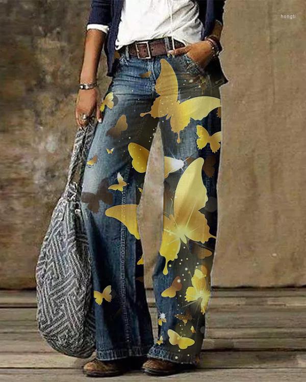 

Women's Pants Fashion Women's Trousers 3d Print Butterflies Street Slimming Pocket High Waist Skinny Straight Blue, Abprev18t1030