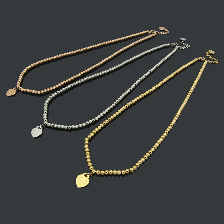 

Womens Single heart round bead chain Necklace Designer Jewelry blue/pink/red With Drip oil Necklace Complete Brand as Wedding Christmas Gift