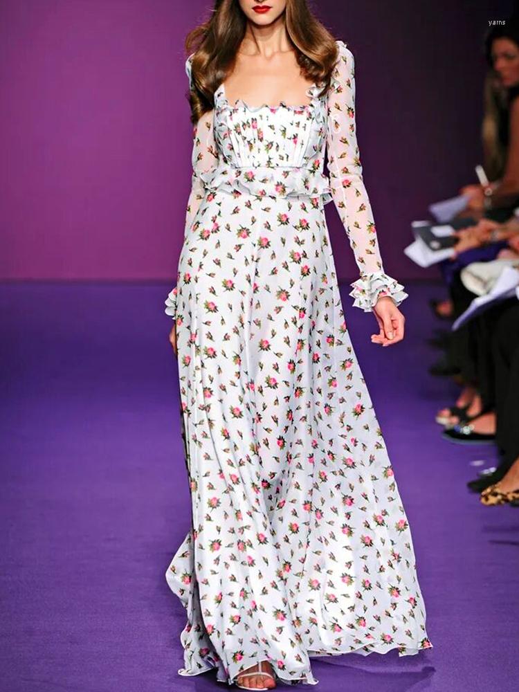 

Casual Dresses LINDA DELLA 2023 Fashion Design Women Summer Models Temperament Elegant White Print Square Neck Dress