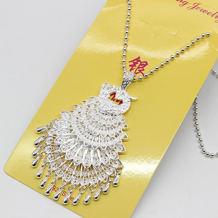 

Pendant Necklaces Nation Style Silver Color Peacock/Flower/butterfly Necklace Long Chain Tassel For Women's Fashion Jewelry Lover's