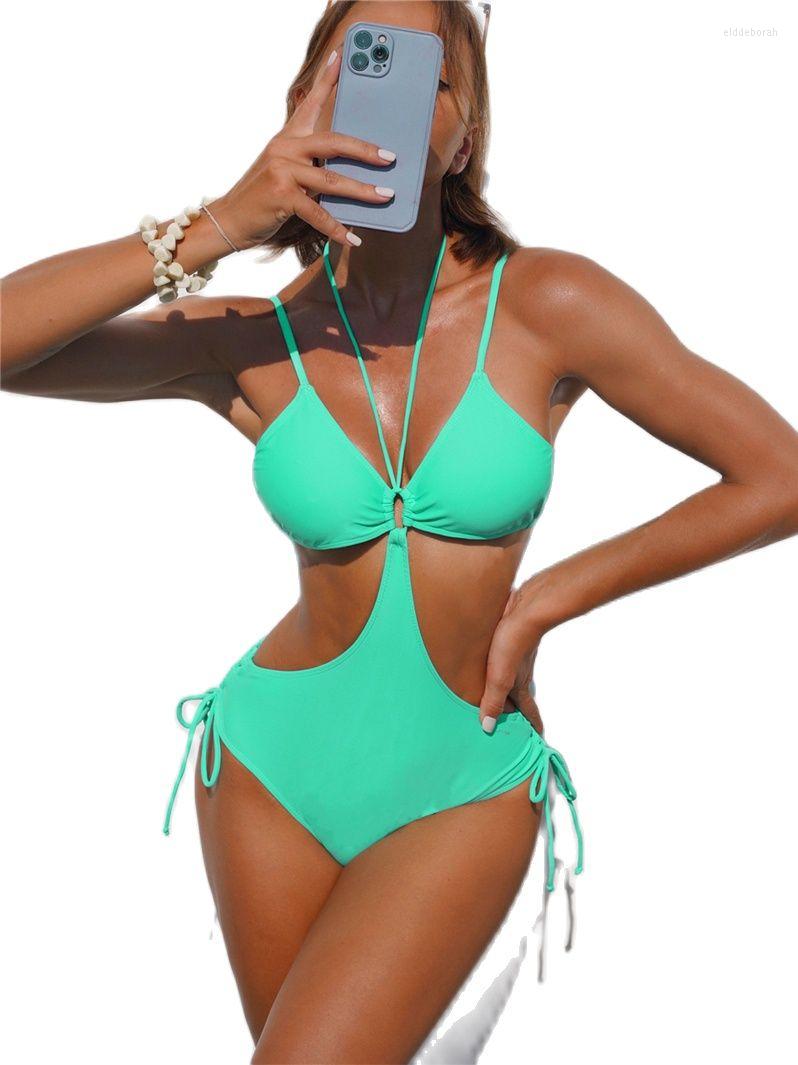 

Women' Swimwear Solid One Piece Swimsuit Hollow Sexy Monokini Ladies Women Bodysuit Female Beachwear Drop, Green