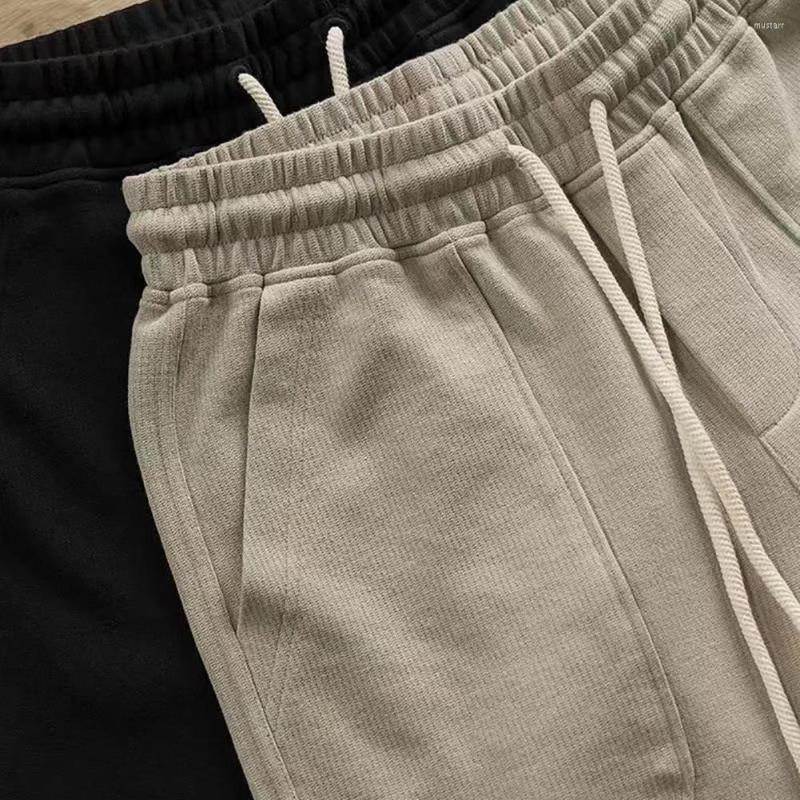 

Men's Shorts Men Summer Elastic Waist Loose Drawstring Sport Cooling Solid Color Breathable Beach Men's Clothing, Black