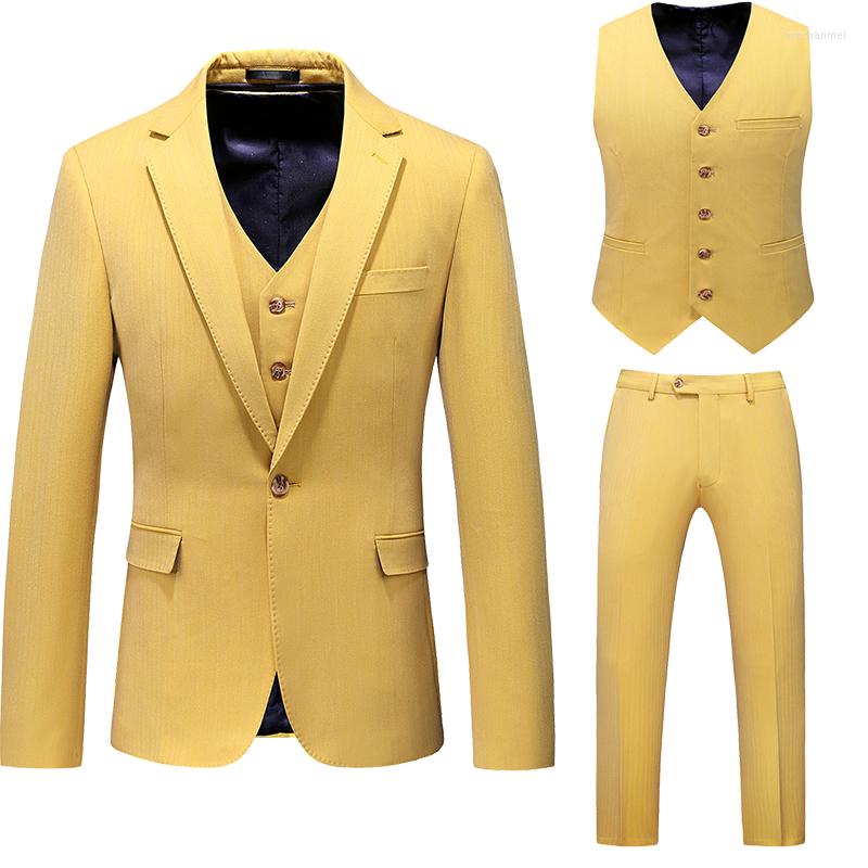 

Men's Suits 2023 Gorgeous Men's Wedding Man Dress Suit Luxury Three Pieces Brand Business Leisure Office, Yellow