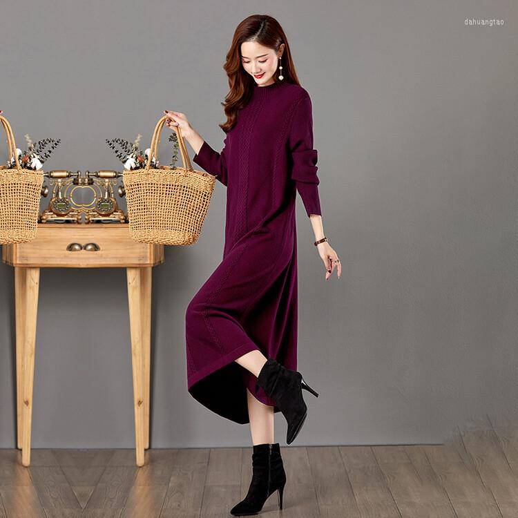 

Casual Dresses 2023 Autumn Winter Women Turtleneck Half Thicken Loose Knitted Long Sleeve Warm Dress, Black