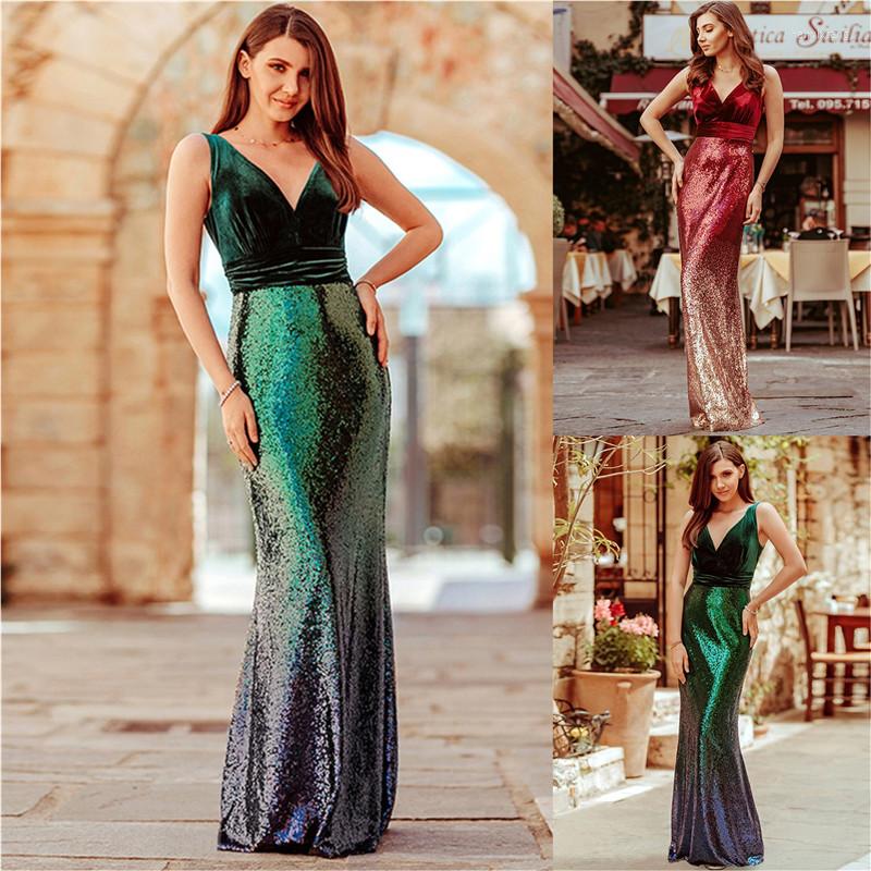 

Casual Dresses 2023 Fashion Summer Women Clothing Splicing Sequined Evening Dress Women' Sexy V-neck Sleeveless Sling M147, Red