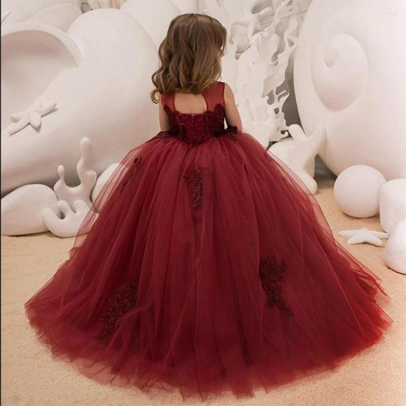 

Girl Dresses Flower Dress Wedding Party Princess Red Lace Applique Sleeveless For Girls Tulle First Communion Ball Go, Picture shown
