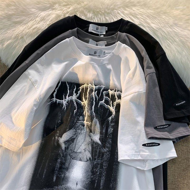 

Men' T Shirts European And American Fashion Pattern Short Sleeved Shirt Men Women Summer Retro Street Casual Hip Hop Couple Top Y2k, White