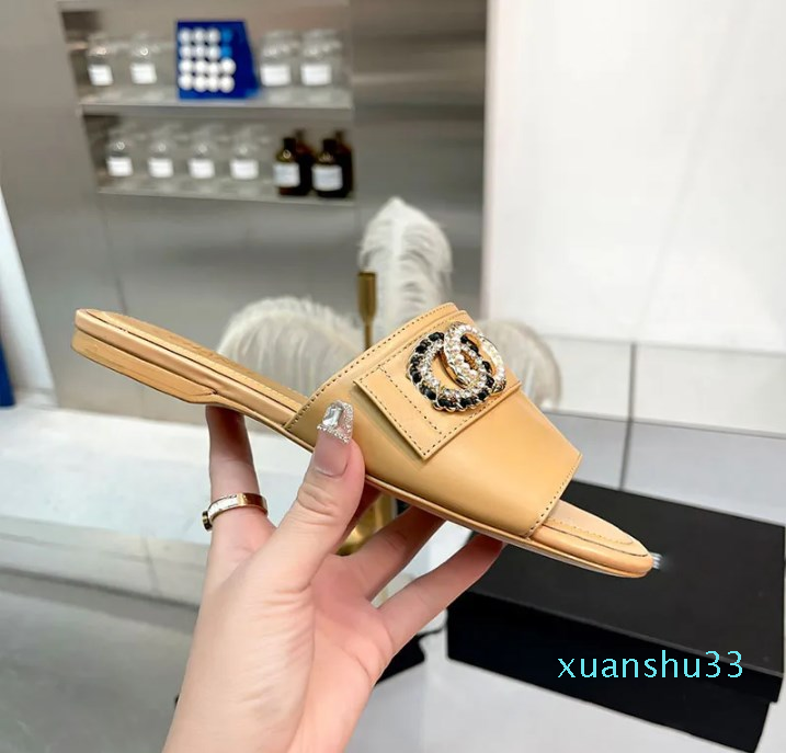 

Women designer slipper slide sandals summer brand corium slippers shoes classic beach C casual size womens woman outside slipper with a box high quality, Color4