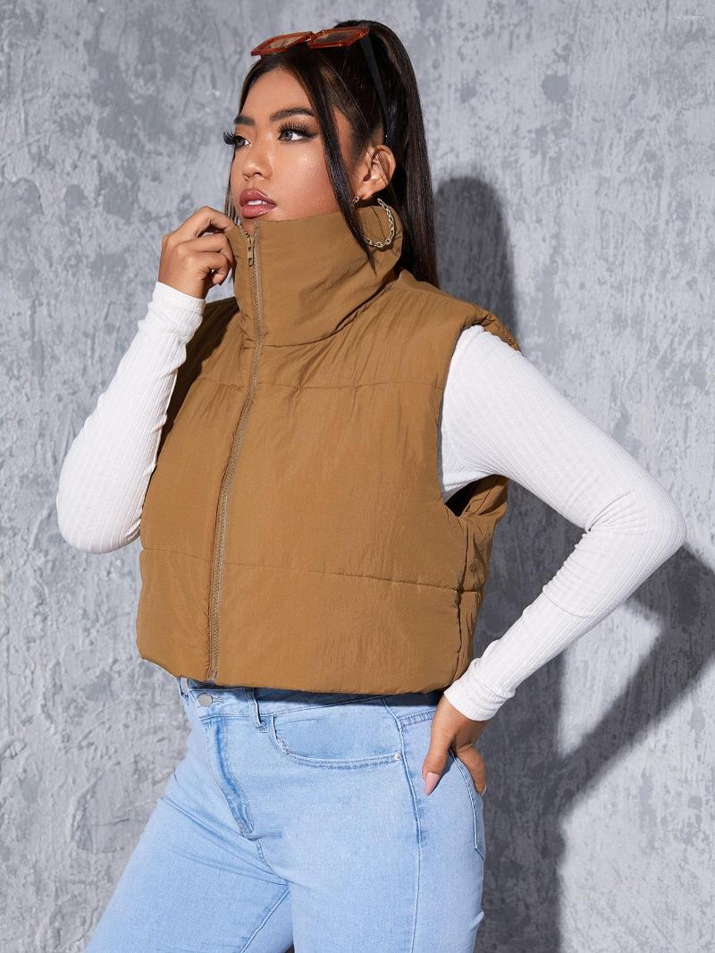 

Women's Vests Casual Woman Black Loose Short Vest Female Fashion Oversized Solid Color Tank Ladies Basic Warm Sleeveless Jacket, Camel