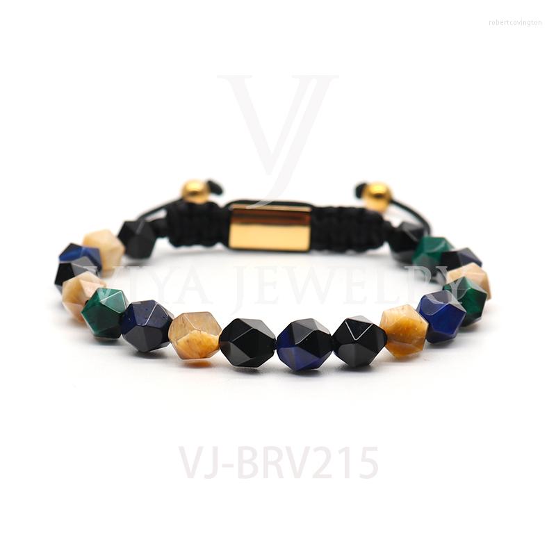 

Charm Bracelets Fashion 8mm Natural Stone Diamond Cut Face Bead Tigre Eyes/Glitter Bracelet Women Laser LOGO Customized