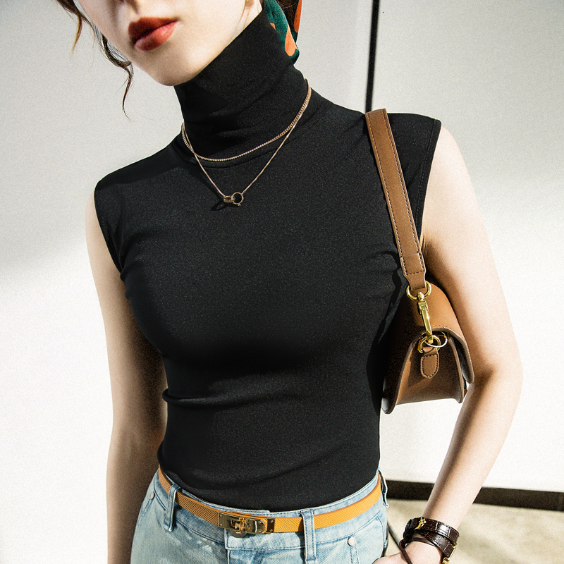 

Women's Tanks Camis Women Slim Turtleneck Basic Tank Tops Female Mesh Camis Sleeveless Black T shirts Pullovers For Spring Autumn 230317, Blue
