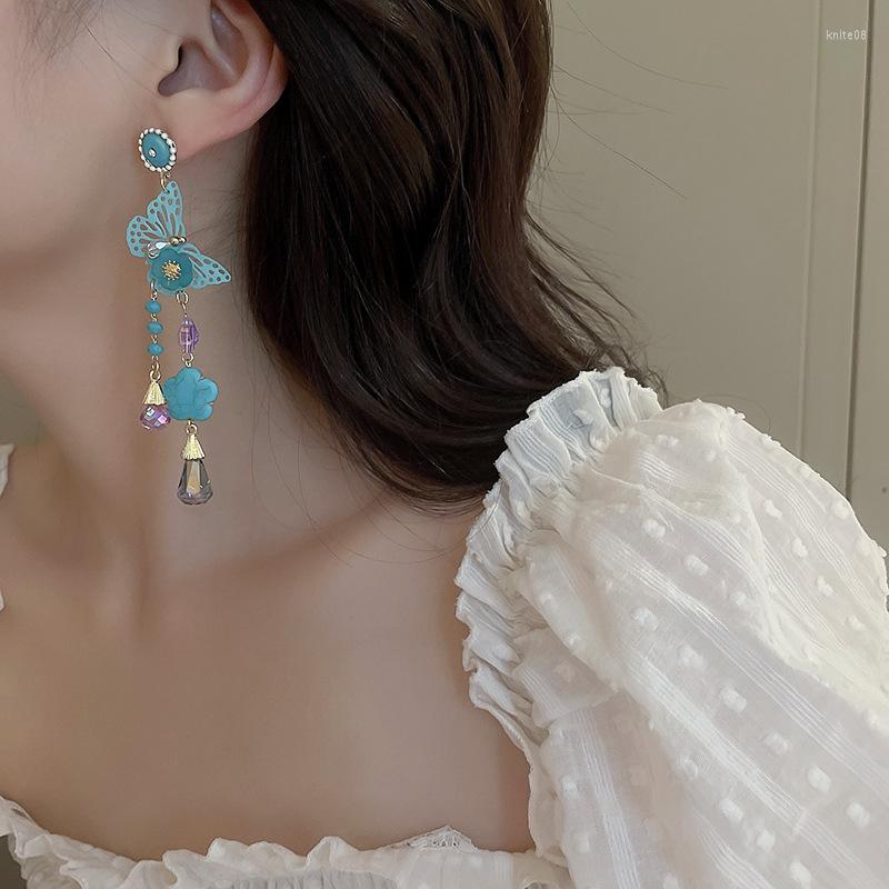 

Dangle Earrings Laser Crystal Butterfly Flower Drop For Women Romantic Elegant Gentle Charm Delicate Aesthetics Jewelry