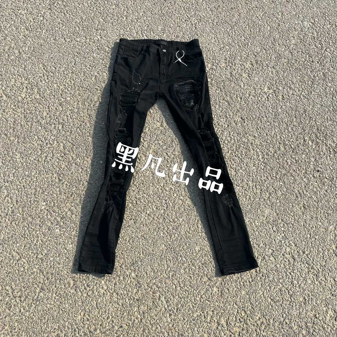 

Jeans Mens Am1r1 Trousers Pants Mirri Ripped Fashion Designer Brand New Men's White Embroidery Patch Elastic Slim Denim Hip Hop High JUMM, Black15