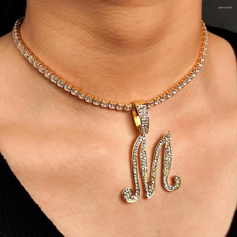 

Chains Hip Hop Women Bling Crystal A-Z Cursive Initial Letter Pendant Necklace Luxury Iced Out Zircon Tennis Chain Necklaces Jewelry