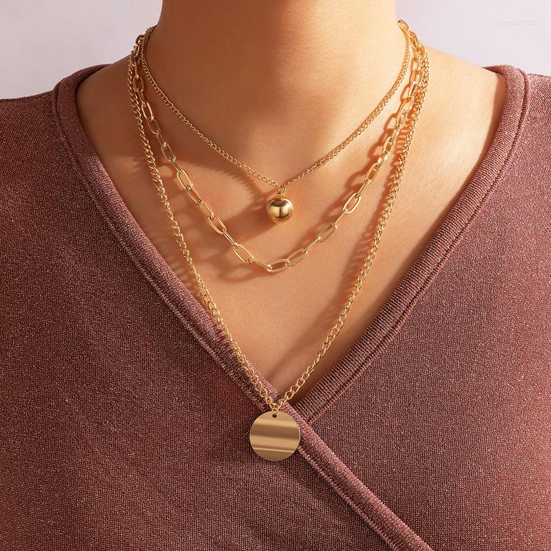 

Chains Gothic Glossy Round Shape Pendant Necklaces For Women Multilayer Geometry Gold Guba Girl Jewelry Accessories 17414
