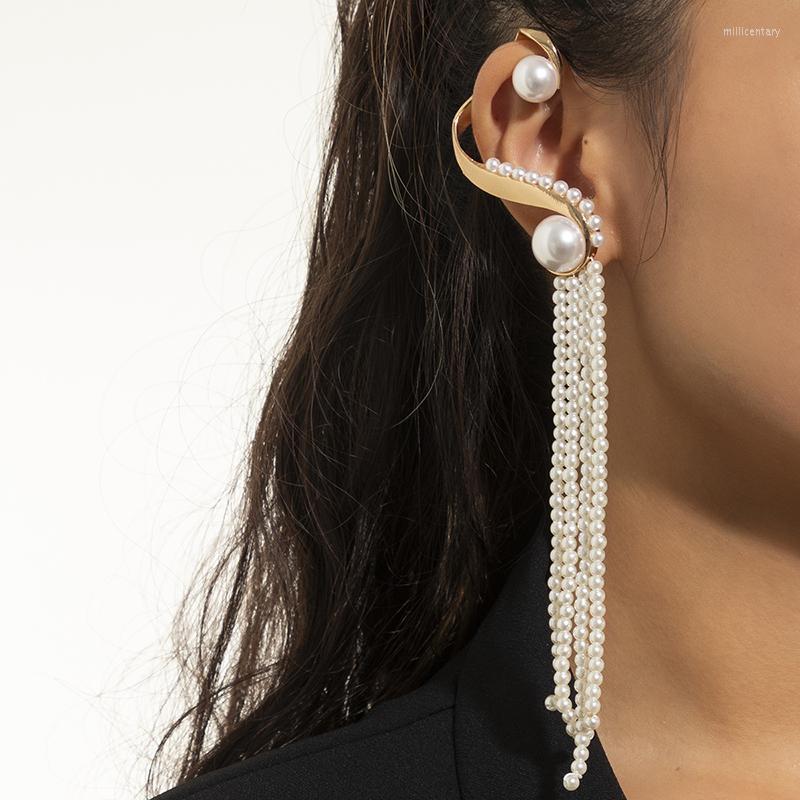 

Backs Earrings Pearl Long Tassels Women Ear Clips Korean Style Elegant Wedding Luxury Pendants Sexy Party Female
