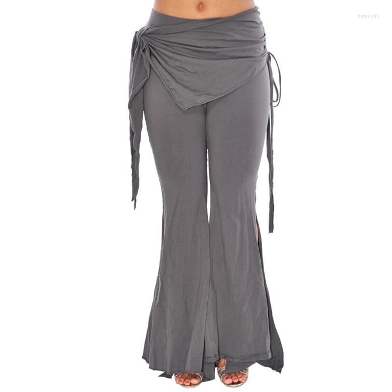 

Stage Wear Tribal Fusion High Waist Flare Trousers Practice Pants With Panel Side Slits Gothic Belly Dance, Orange