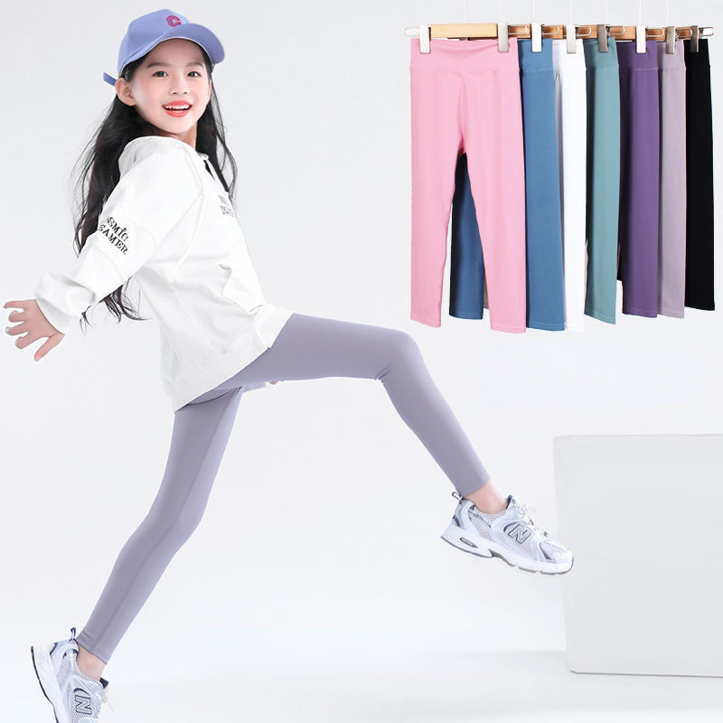 

Autumn Solid Kid Leggings Girl Thin Tights Sweatpants Child Casual Ankle Length Pants Spring Toddler Skinny Cropped Trousers, Blue