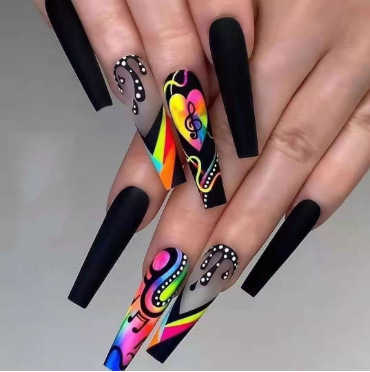

False Nails Ballerina Colorful Music Shows Temperament Long Wear Removable 230317, 24 piece opp strip