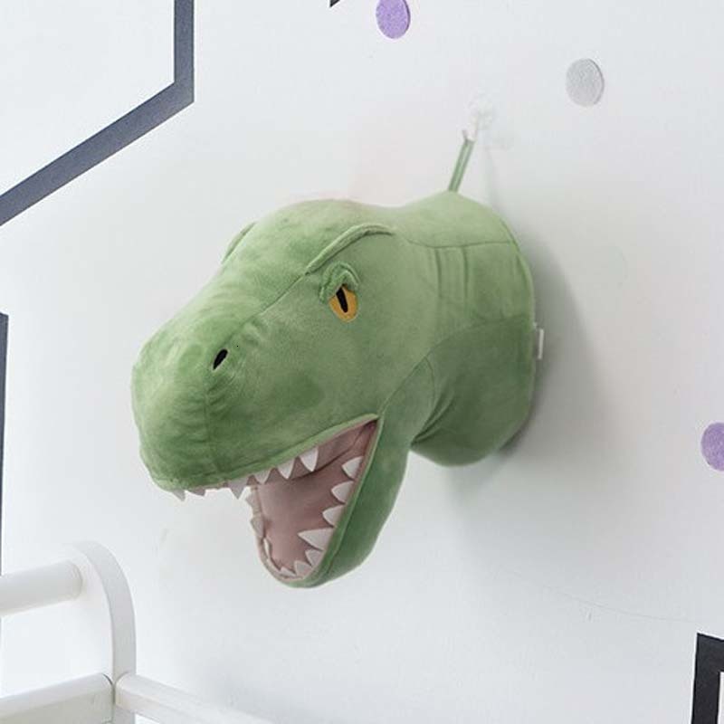 

Wall Decor Ins Style Dinosaur Stuffed Animal Head Wall Decoration Head Lifelike Plush Animal Head for Baby Kids Girl Bedroom Home Decor 230317