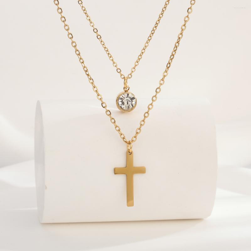 

Chains Cross Stainless Steel Crystal Jewelry Accessories Wholesale Double Sweater Necklace Pendant For Women